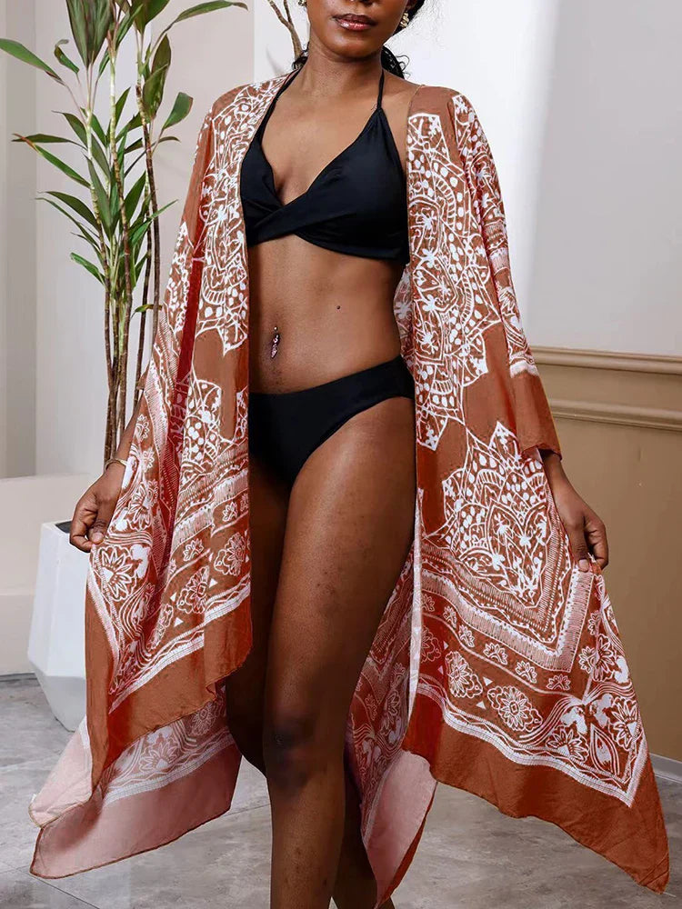 Printed Plus Size Bikini Cover Up Orange / One Size