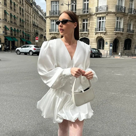 Lantern Long Sleeve Ball Gown Dress