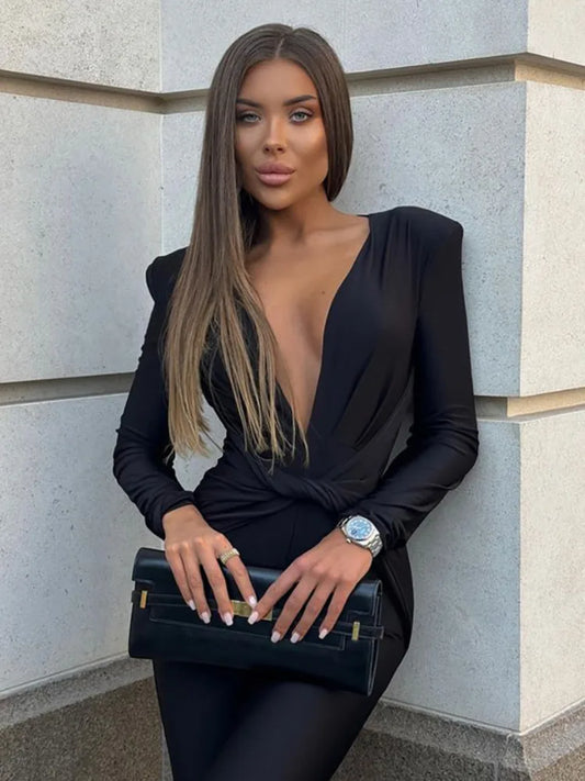 Long Sleeve Black High Waist Jumpsuit Outfits