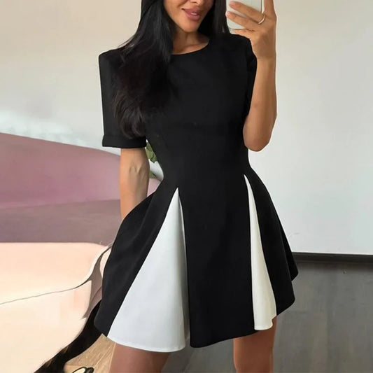 Contrast Patchwork Short Sleeve Mini Dress