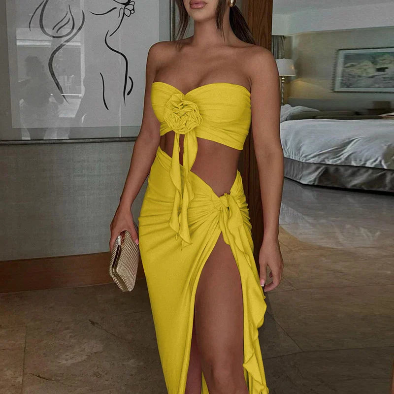 Strapless Pleated Bikini Set