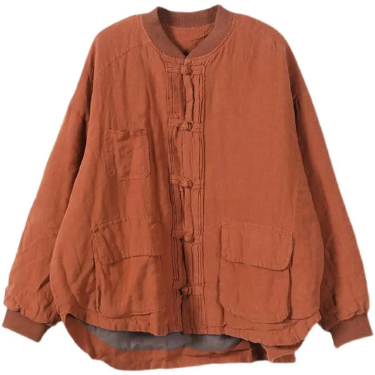 Quilted Ethnic Style Cotton And Linen Coat
