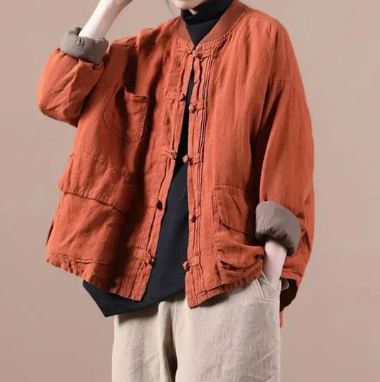 Quilted Ethnic Style Cotton And Linen Coat