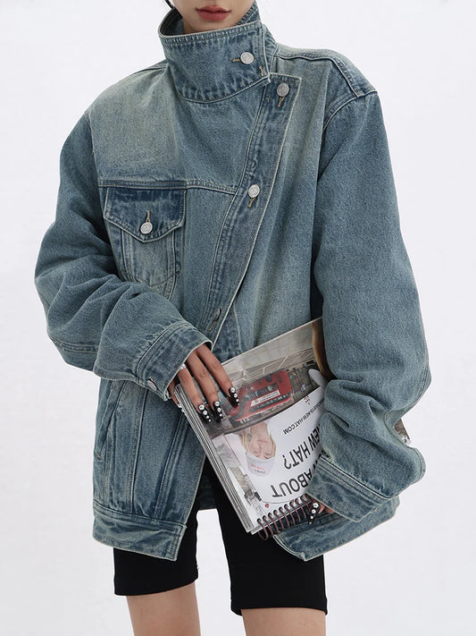 Graceful Turtleneck Denim Jacket Jacket