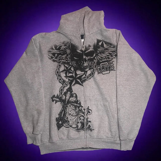 Gothic Dim Skull Print Pullover Hoodie SKY BLUE / M