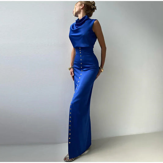 Sleeveless Top Suit With Front Split Skirt