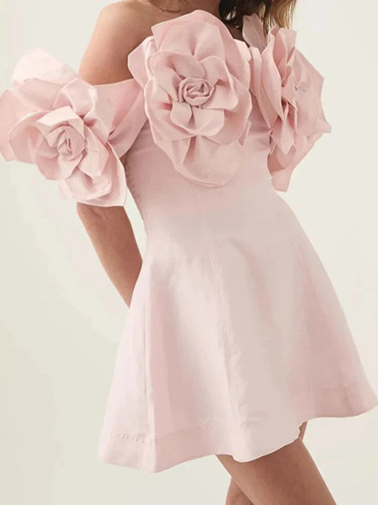 Women's Slash Neck 3D Flower Mini Dress