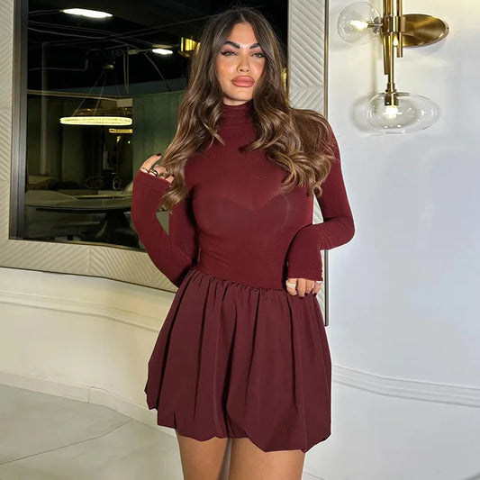 Long Sleeve Turtleneck Bud Mini Dress
