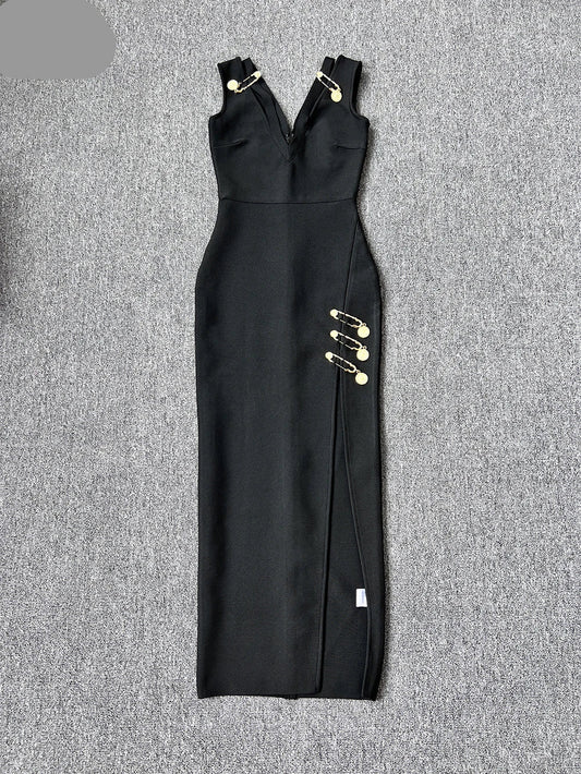 Sleeveless V Neck Bandage Long Dress