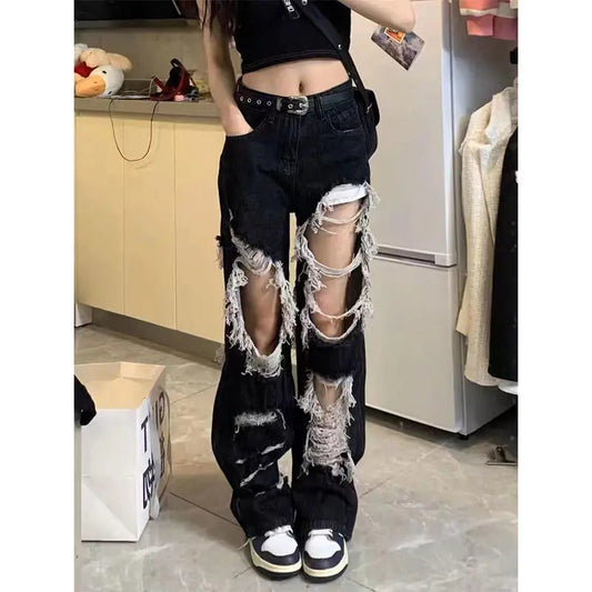 Tattered Medieval Straight Denim Pant black / S