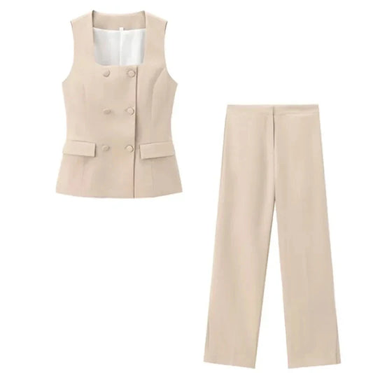Square Neck Sleeveless Waistcoat Pant Suit