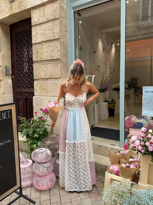 Lace Patchwork Halter Maxi Dress