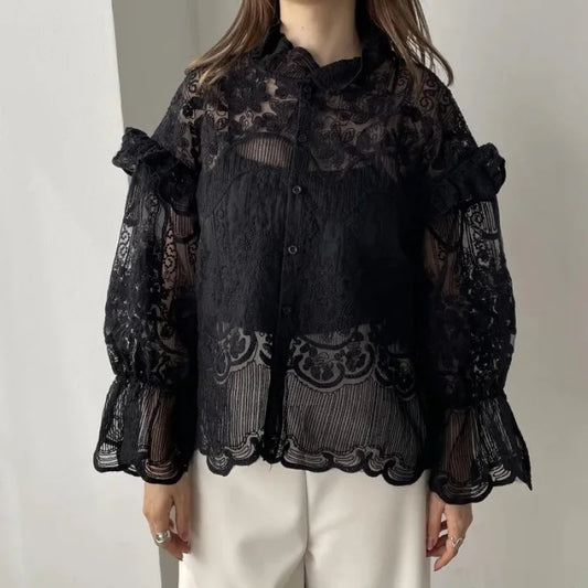 Embroidered Shirt and Strap Two Piece Lace Top
