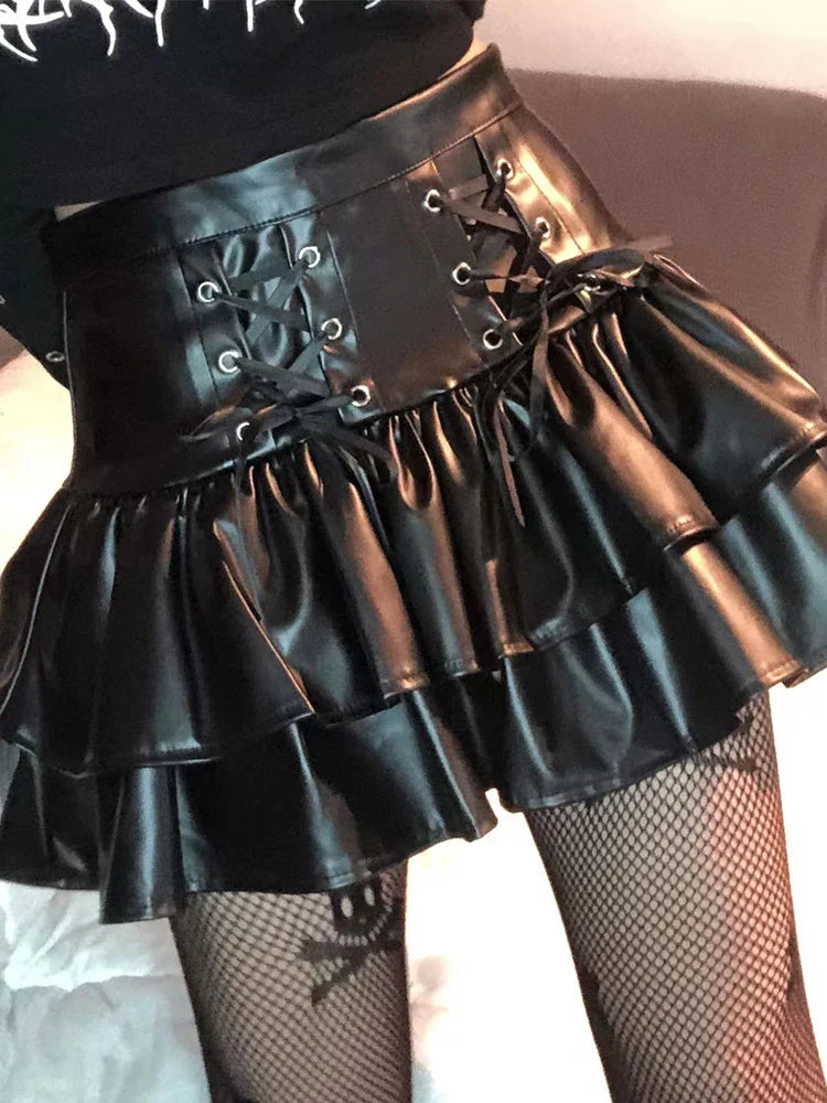 Tie-up Bodice Tall Waist Skirt Black / S