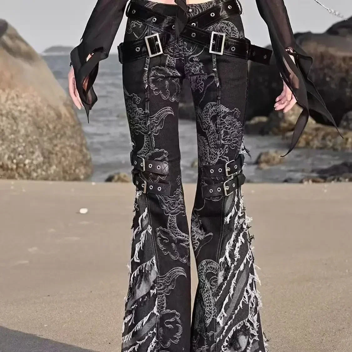 Printed Medieval Dragon Flared Pant