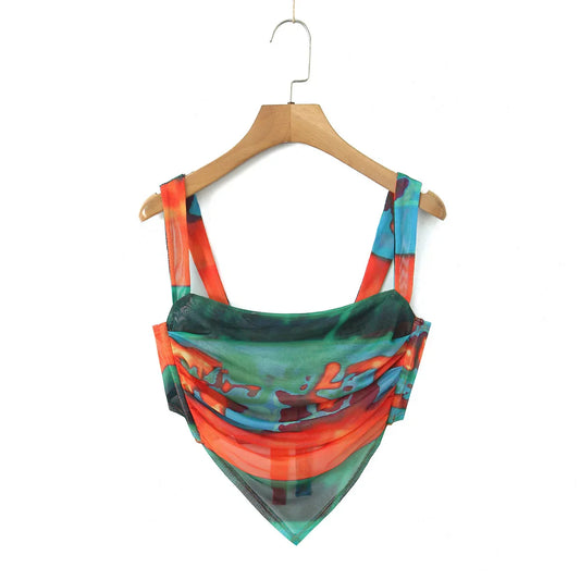 Mesh Tie Bow Back Camisole Top