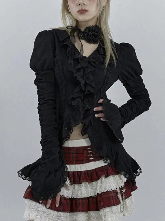 Antique Extended Sleeve Lace Blouse Black / S