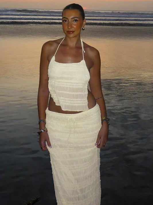 Chiffon Skirt Suit Spaghetti Strap Top and Long Skirt