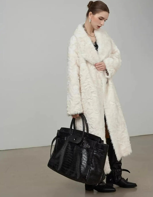 Large Lapel Shaggy Faux Fur Long Jacket