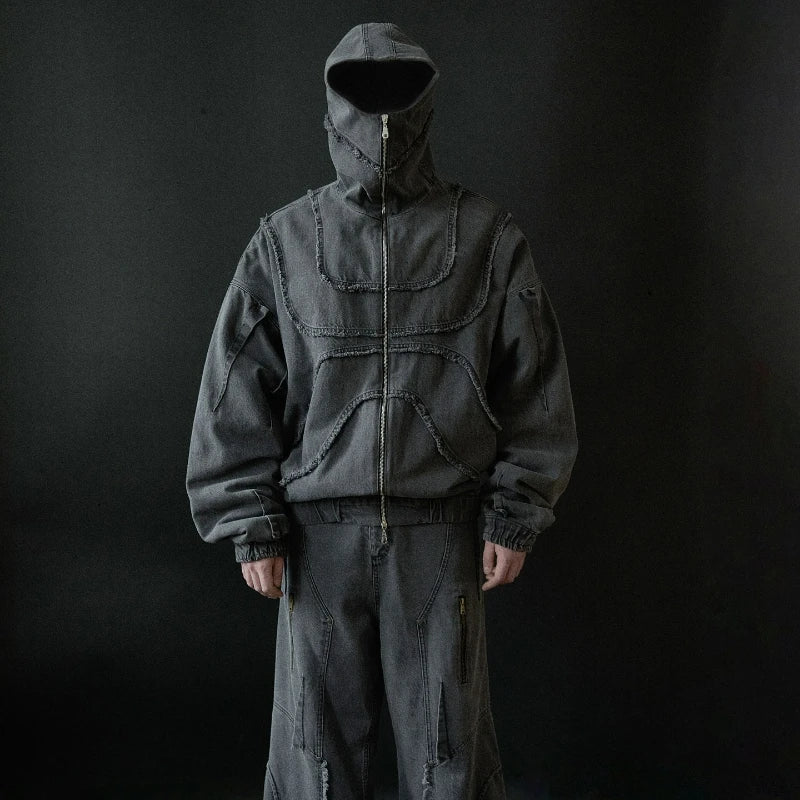 Y2K Gothic Denim Joining Zipper Hoodie