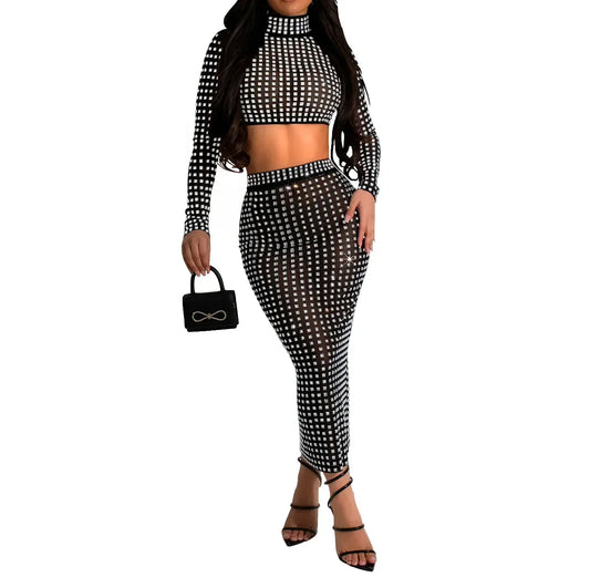 Rhinestone Strapless Top and Long Skirt Set