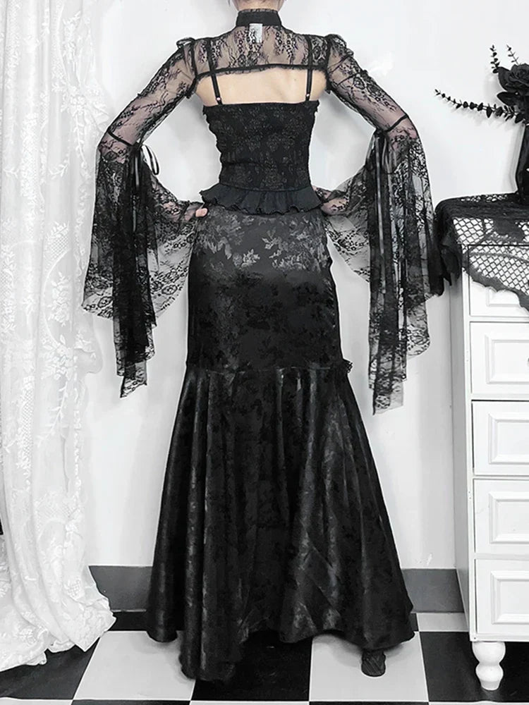 Lace Splicing Asymmetric Skirt