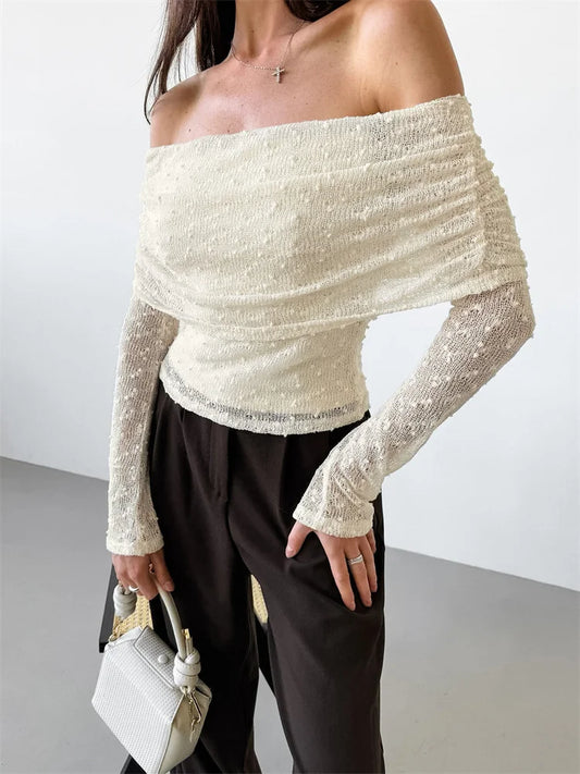 Knit Sweater Backless Off-Shoulder Patchwork Top