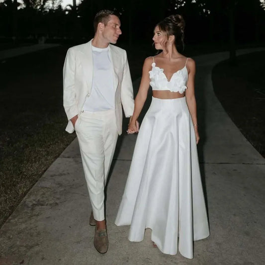 3D Flower Sling Crop Top and A-line Skirt Suit