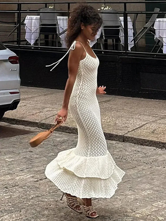 Spaghetti Ruffle Wrap Knit Beach Dress