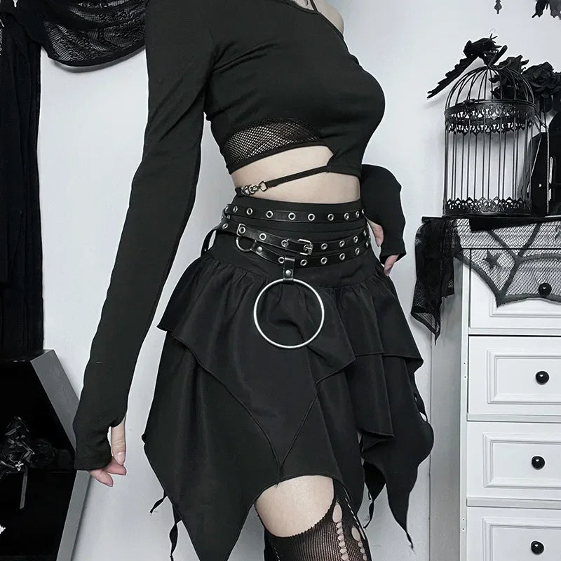 Solid Drawstring Ruched Mini Skirt
