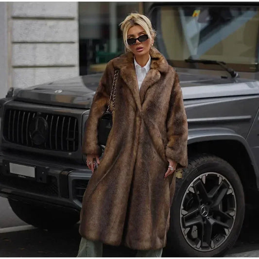 Faux Fur Lapel Fluffy Plush Warm Coat