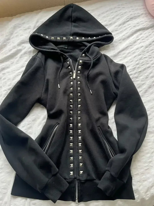 Rivet Zipper Slim Gothic Hoodie