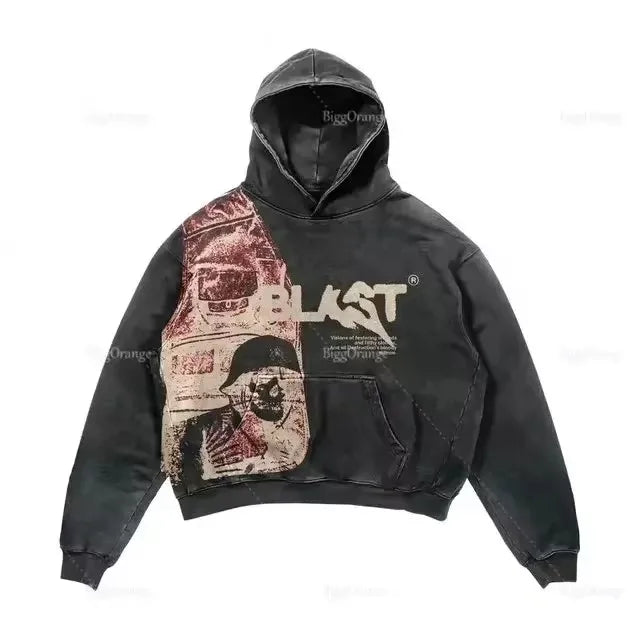 Dark Off Shoulder Pullover Hoodie BLACK / M