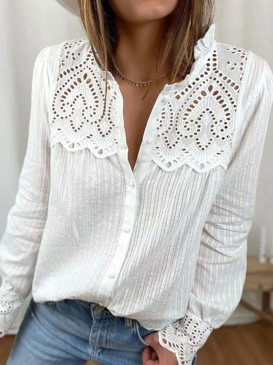 FashionSierra - Loose Autumn New Lace Casual Round Neck Long Sleeve Women's Blouse