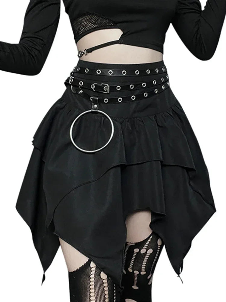Solid Drawstring Ruched Mini Skirt black1 / XS