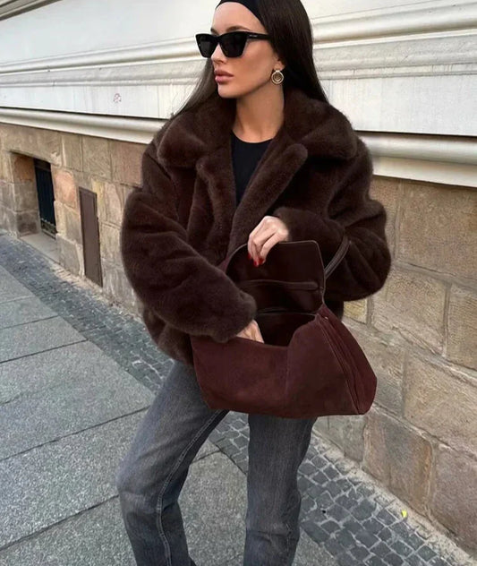 Lapel Side Pockets Faux Fur Jackets