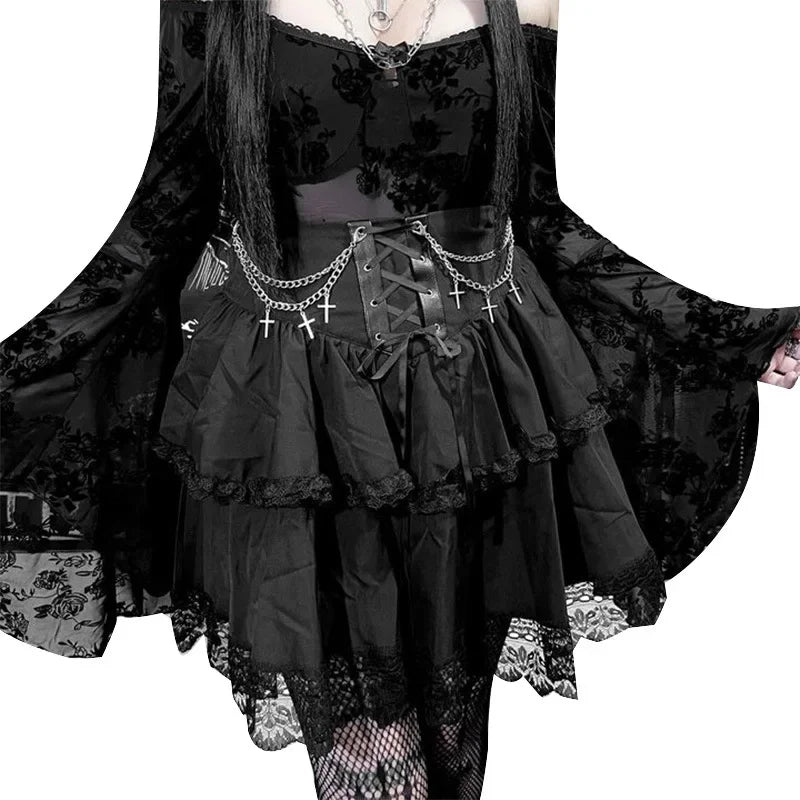 Drawstring Ruffle Fairycore Skirt