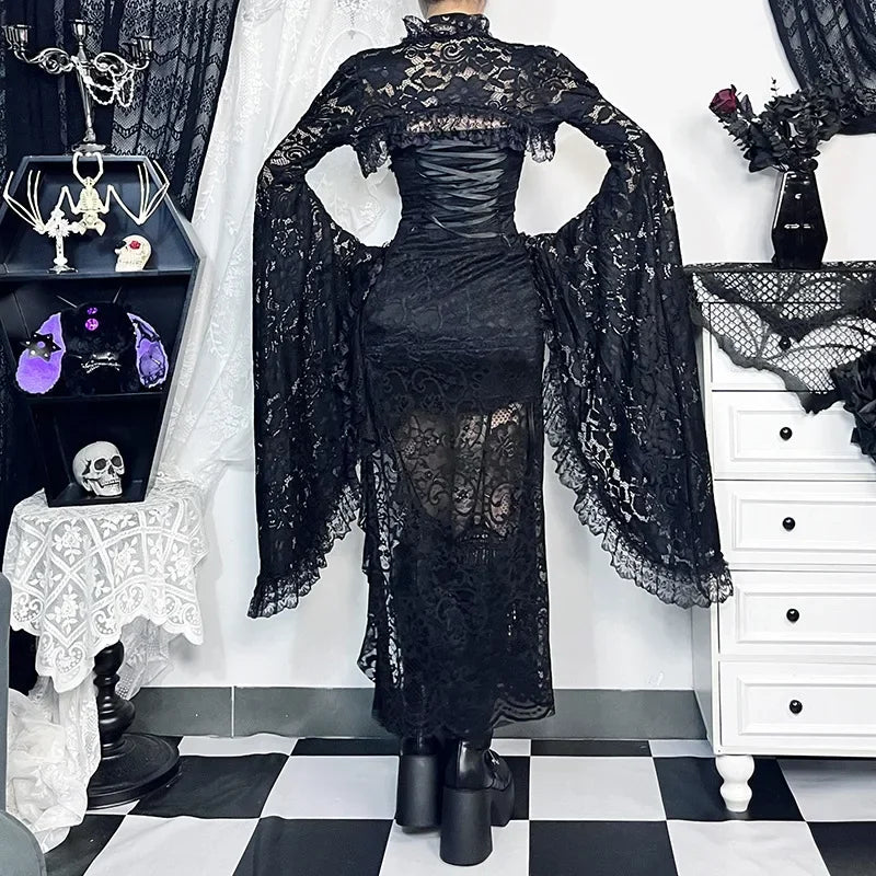 Traditional Gothic Lace Flare Sleeve Shirt