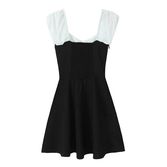 Contrast Slash Shoulder Elastic Back Mini Dress