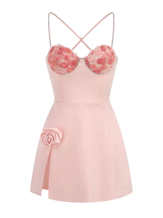 3D Flower  Spaghetti Strap Party  Mini Dress