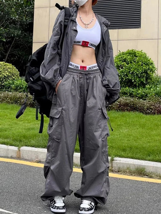 Y2K Gothic Parachute Dark Pant GRAY / S