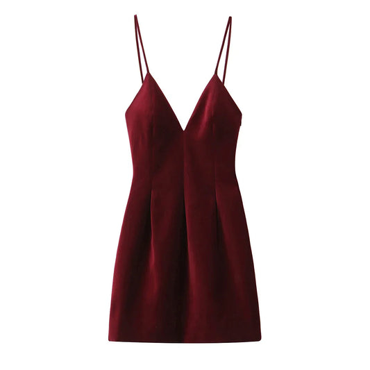 Red Velvet Spaghettis Strap Mini Dress