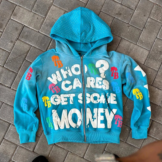 Letter Print Zip Up Hoodie