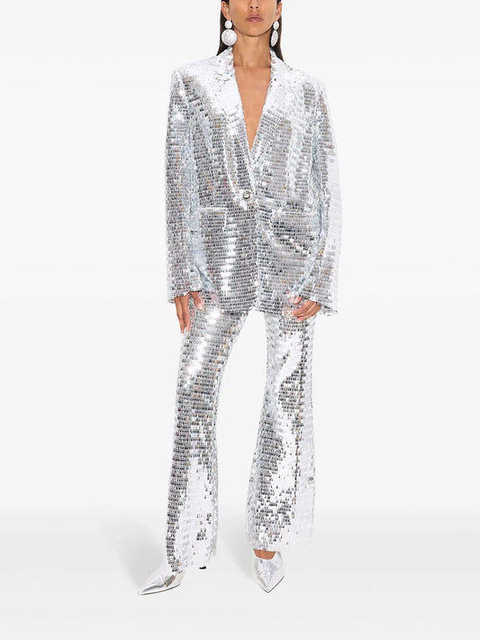 Sequin Silver Coat And Trouser Set