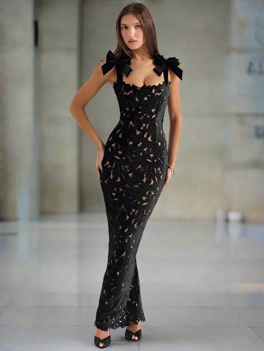 Bows Lace Bodycon Maxi Dress
