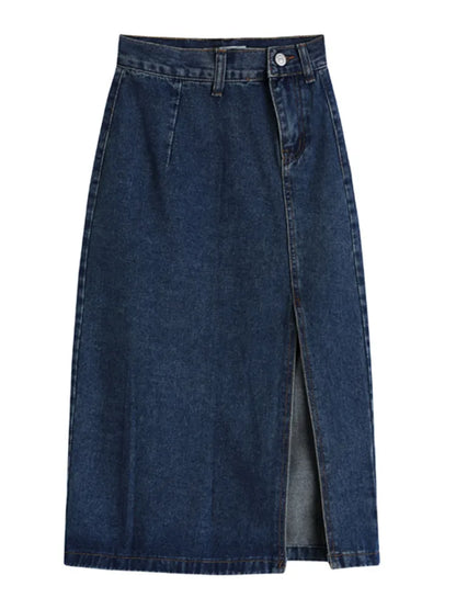 2024 Midi Spring Summer Side Split High Wasit Jeans Straight Female Skirt