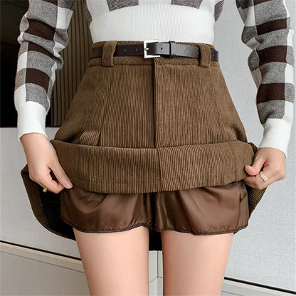 Women Mini Skirts With Belted 2024 New High Waist Classic Pleated Shorts