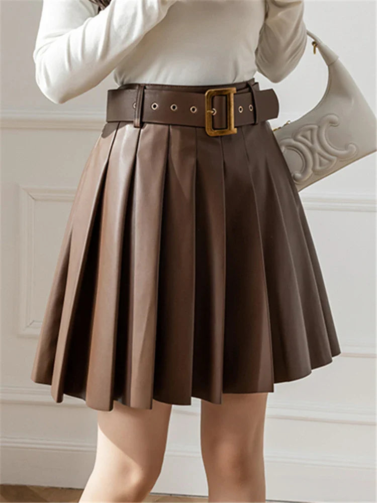 Faux Pleated Women's With Belted 2024 New Sexy Mini Autumn Winter Skirt