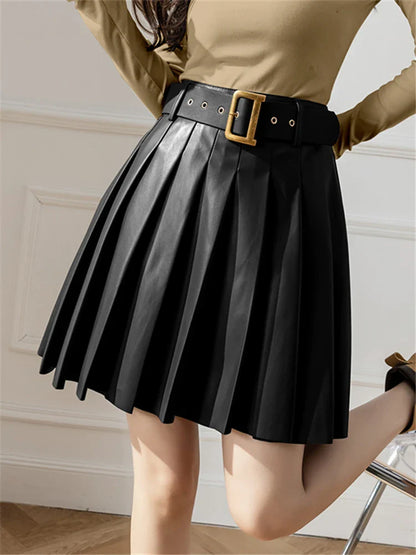 Faux Pleated Women's With Belted 2024 New Sexy Mini Autumn Winter Skirt