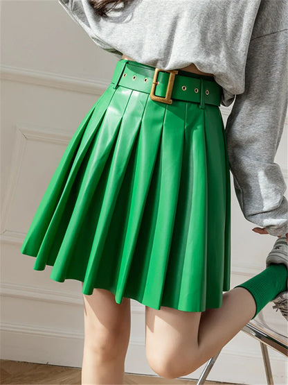 Faux Pleated Women's With Belted 2024 New Sexy Mini Autumn Winter Skirt